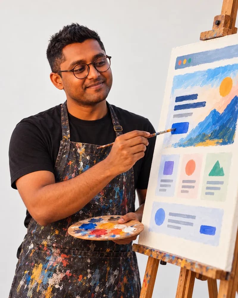 jesse painting a website layout on a canvas